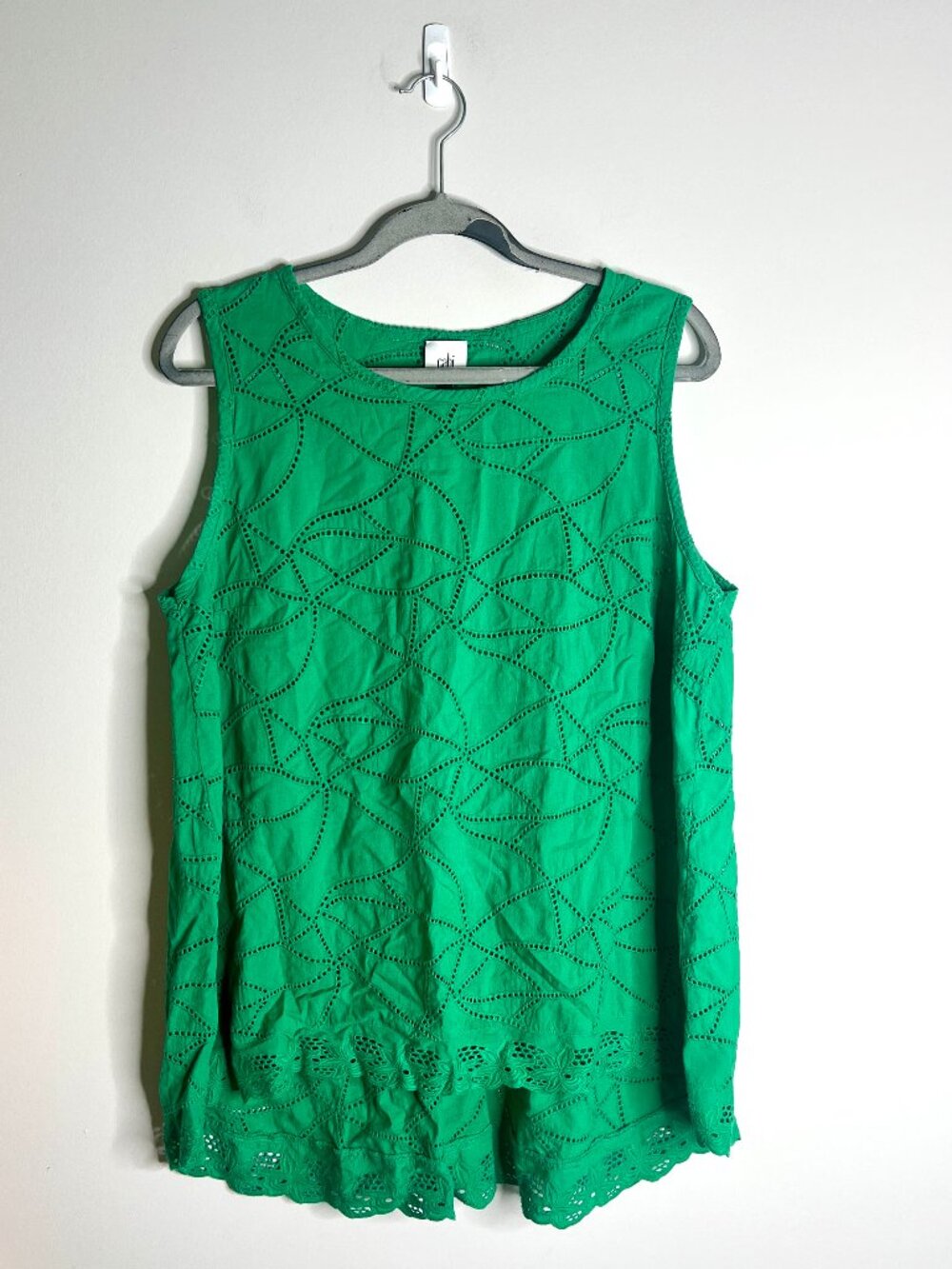 CAbi Style #5036 Kelly Green Gemma Sleeveless Eyelet Tank Top Preppy Hi Lo Sz XL